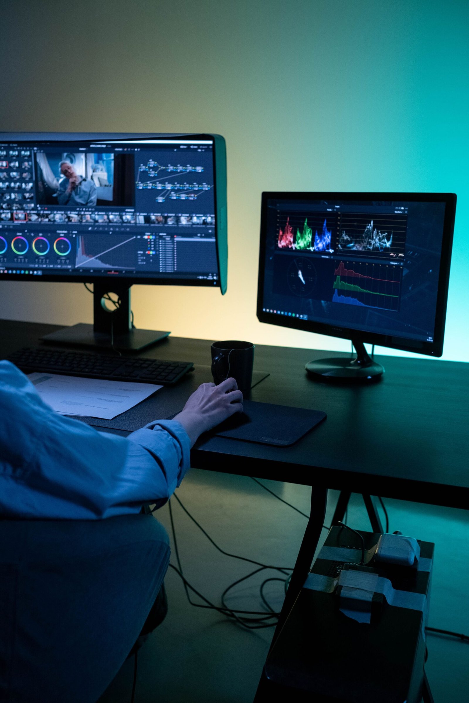 Professional video editing workspace